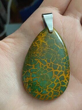 Agate Dyed Teardrop Pendant Green & Yellow
